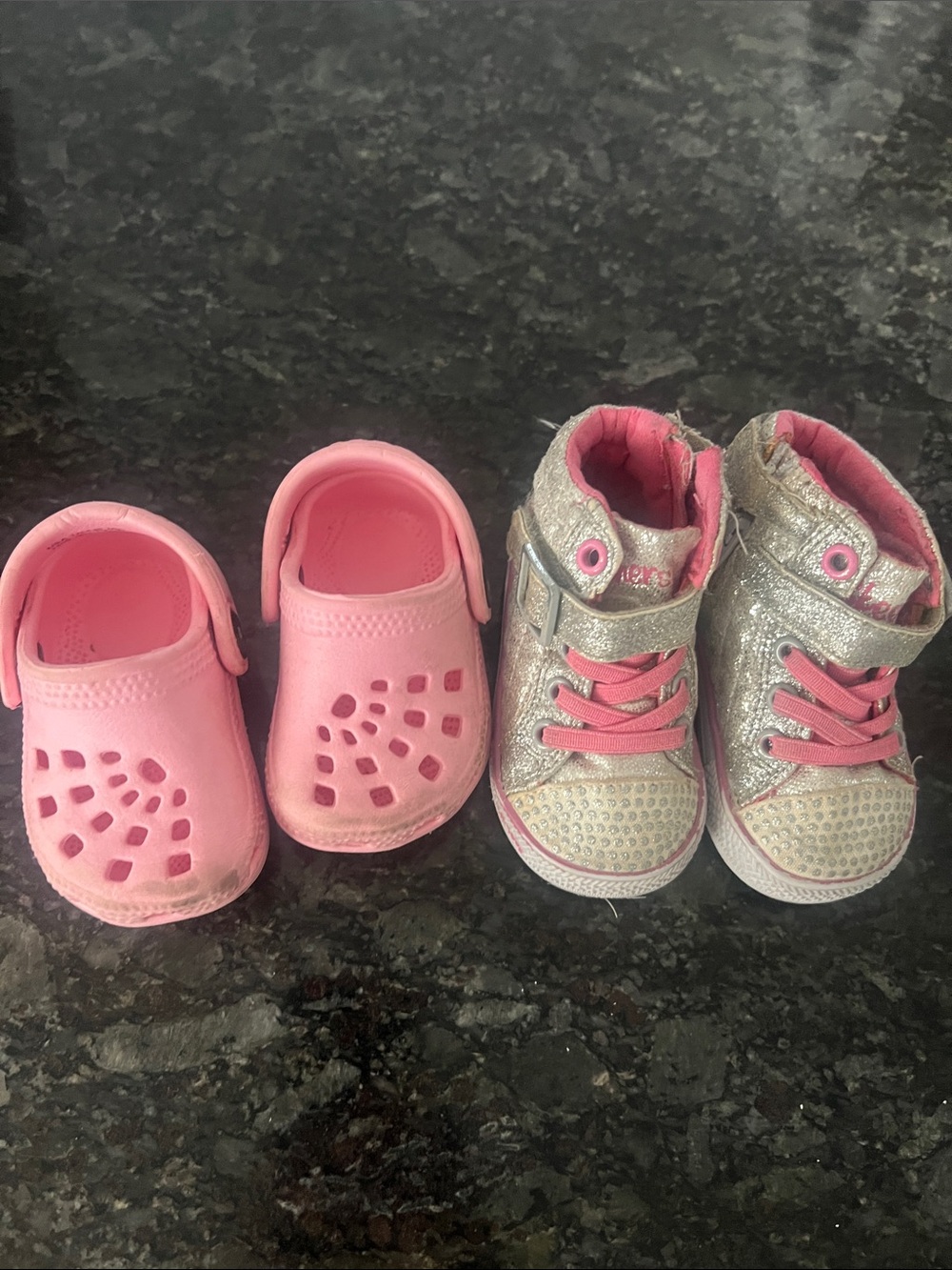 Skechers Silver Glitter High-Top Sneakers with Pink Slip-On Clogs